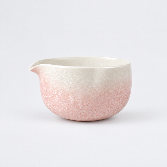 Pink ceramic matcha bowl with spout – Sakura